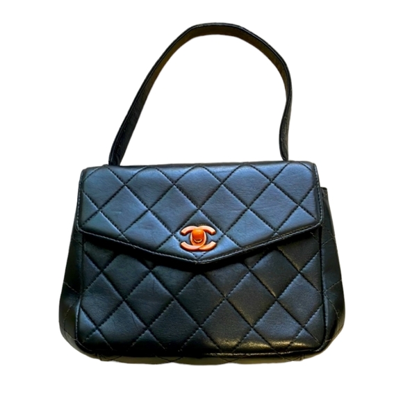 CHANEL Handbags - Chanel Vintage Lambskin Mini Kelly Flap Bag Black